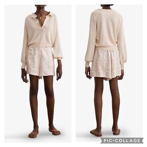 Sancia geometric printed tan long inseam wide leg trouser shorts